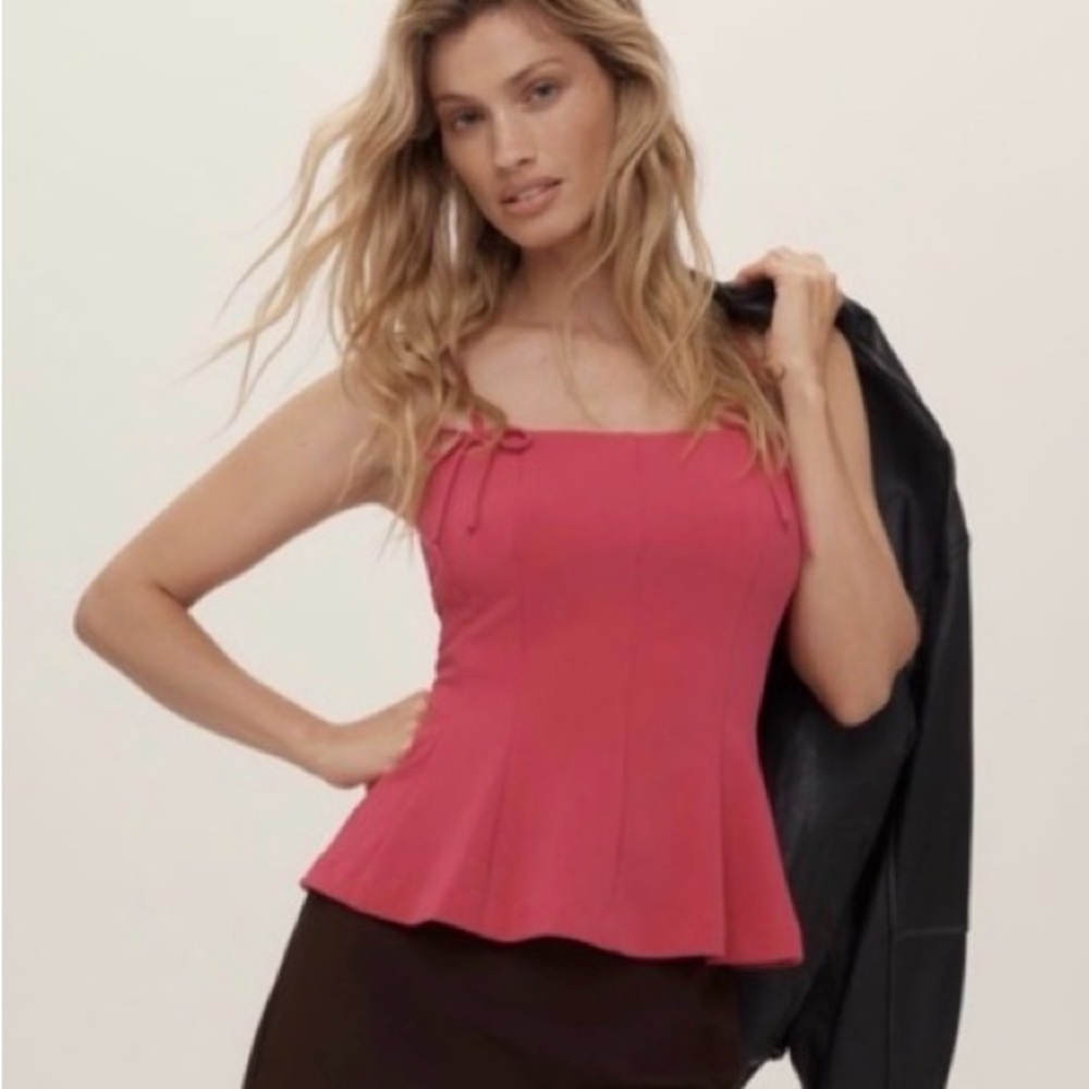 Anthropologie NWT Dolan Left Coast Bow-Strap Peplum Vibrant Pink Corset Top 🎀